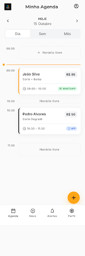 Agenda profissional do Enkaixe com os atendimentos do dia