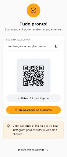 QR code e link público de agendamento