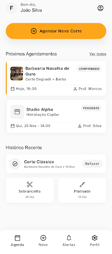 Início da área do cliente com os próximos agendamentos